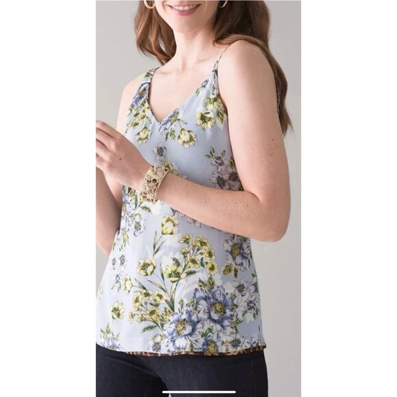 WHBM Reversible Leopard & Floral Satin Blouse Top XL Ultimate Tank cottage core - Picture 2 of 14